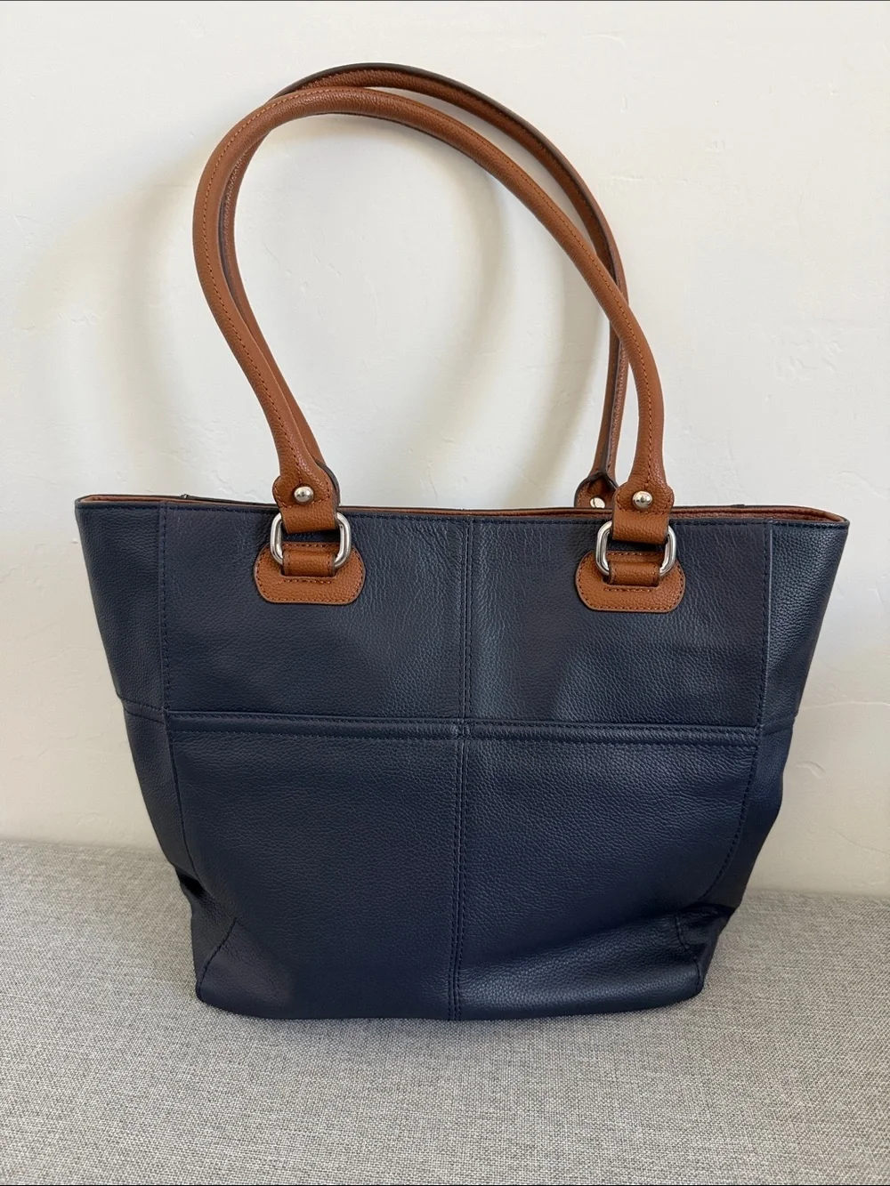 Tignanello leather Navy Tote with Brown Handles